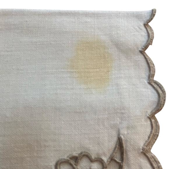 Vintage linen cocktail napkins set of 4 machine embroidery & cut work FLAW - Picture 7 of 7